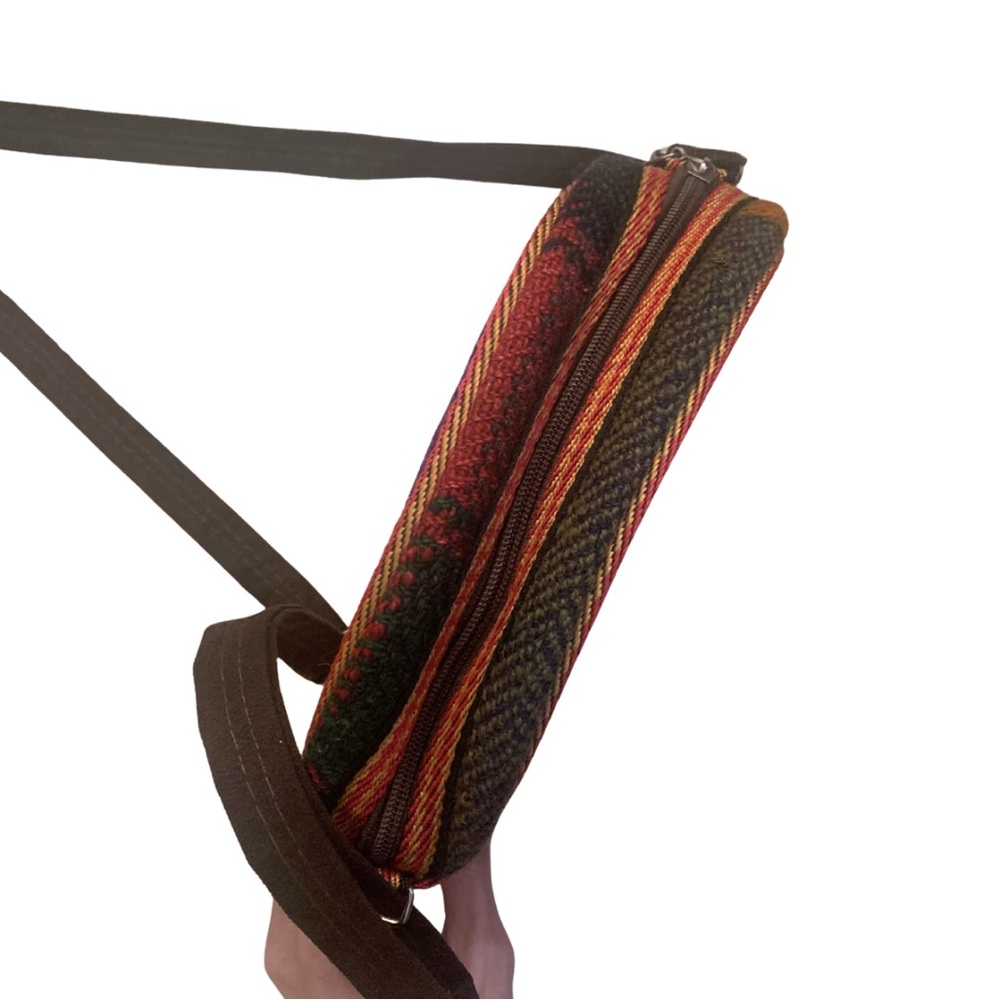 2/$30 Round Vintage Plaid Boho Crossbody Bag Brown Red Southwestern Western - Picture 5 of 8